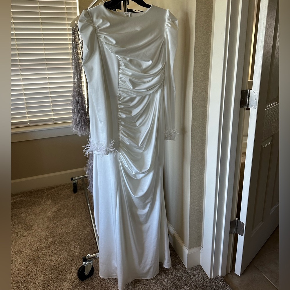 White Satin Long sleeve Maxi dress